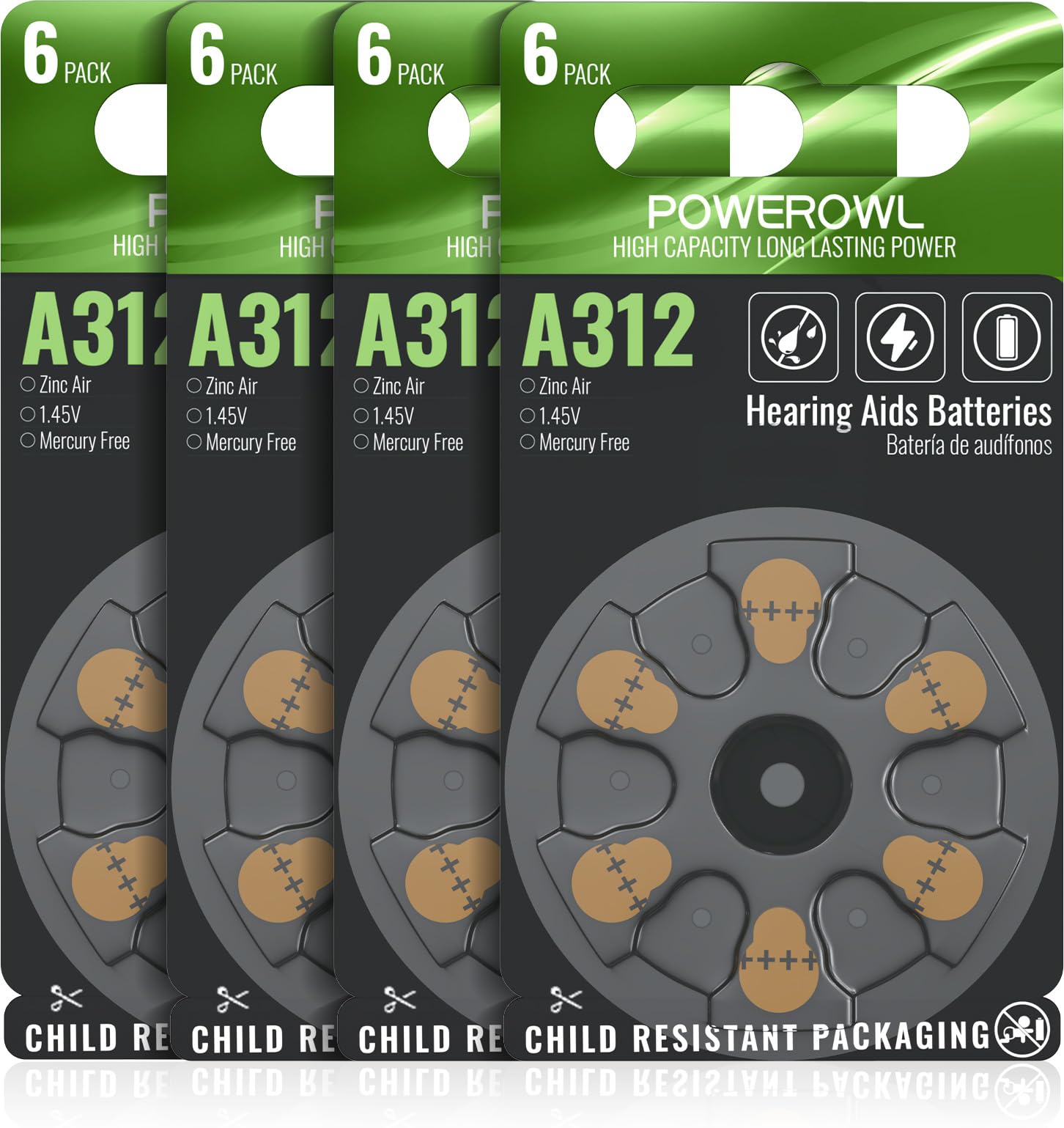 POWEROWL 24 count 312 hearing aid batteries package