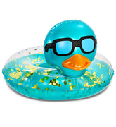 POZA inflatable duck pool float tube blue with gold confetti and sunglasses