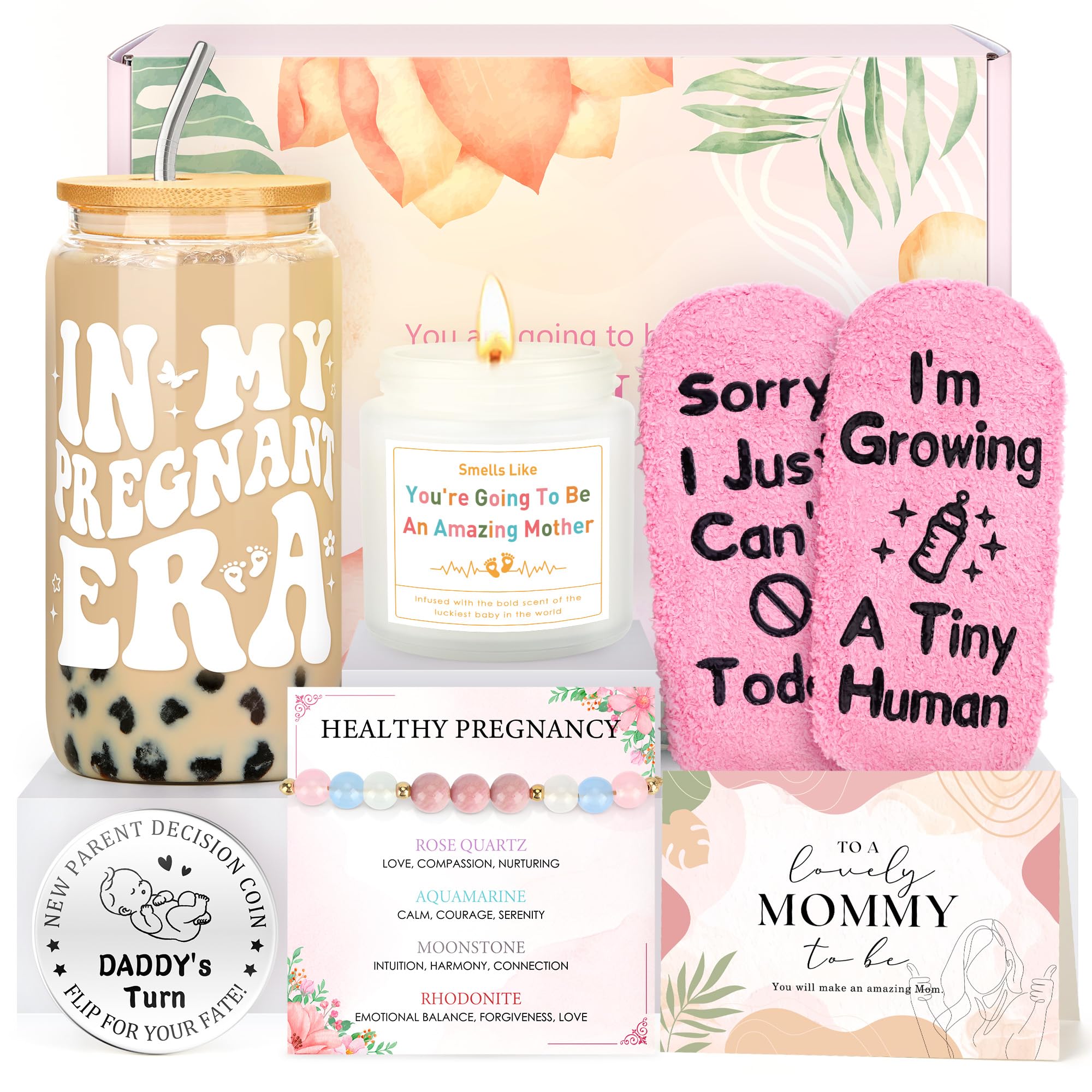 16oz glass cup with lid and straw in pregnancy gift set