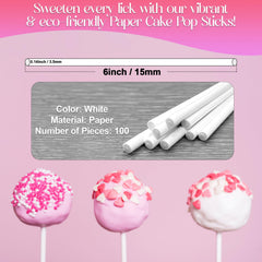 White 6 inch paper cake pop sticks diameter 1/7 inch