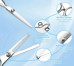 Premium stainless steel salon scissors close up muffler and finger inserts