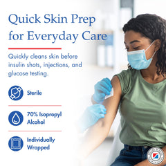Individually wrapped sterile prep pad with 70% IPA