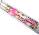 pretty decorative dripless taper candles with pink hydrangea artwork