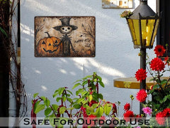 Primitive Scarecrow Halloween Decor Metal Sign 12x18 size with holes