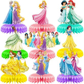 9Pcs princess birthday decorations honeycomb centerpieces 6x7 inches on table