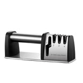 Sharpener front view showing four-slot design and non-slip base