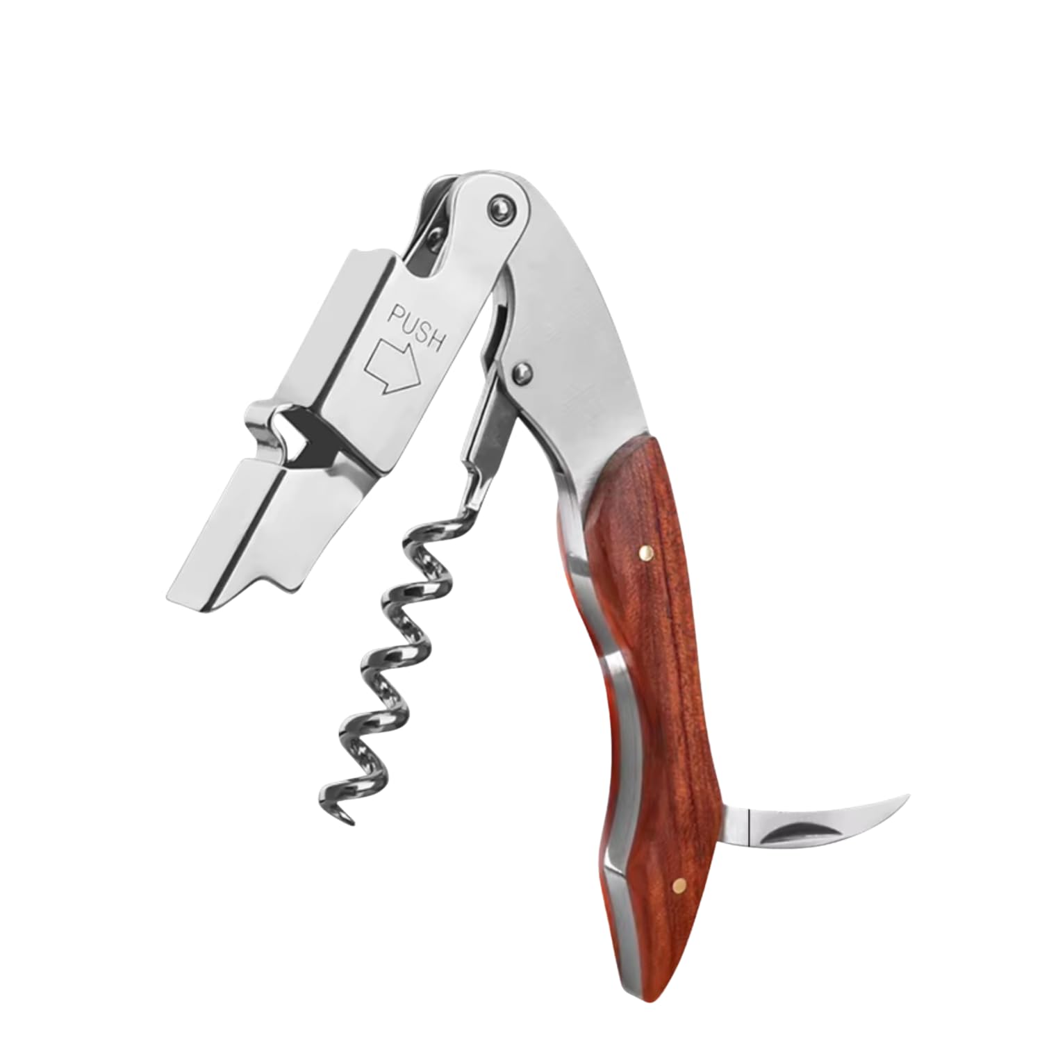 Professional wine opener corkscrew with wooden handle for bartenders