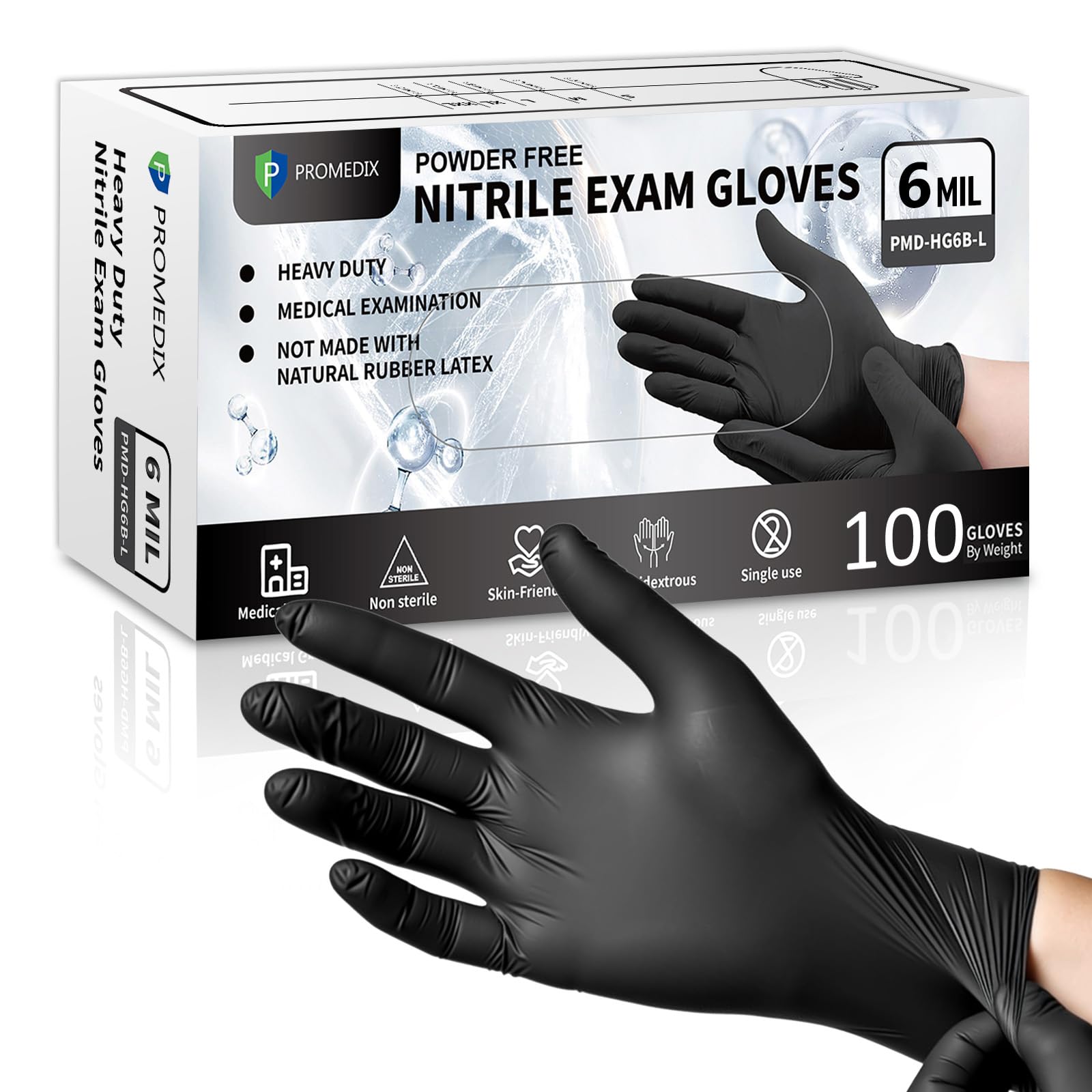 PROMEDIX P 6Mil Black disposable nitrile gloves in dispenser box