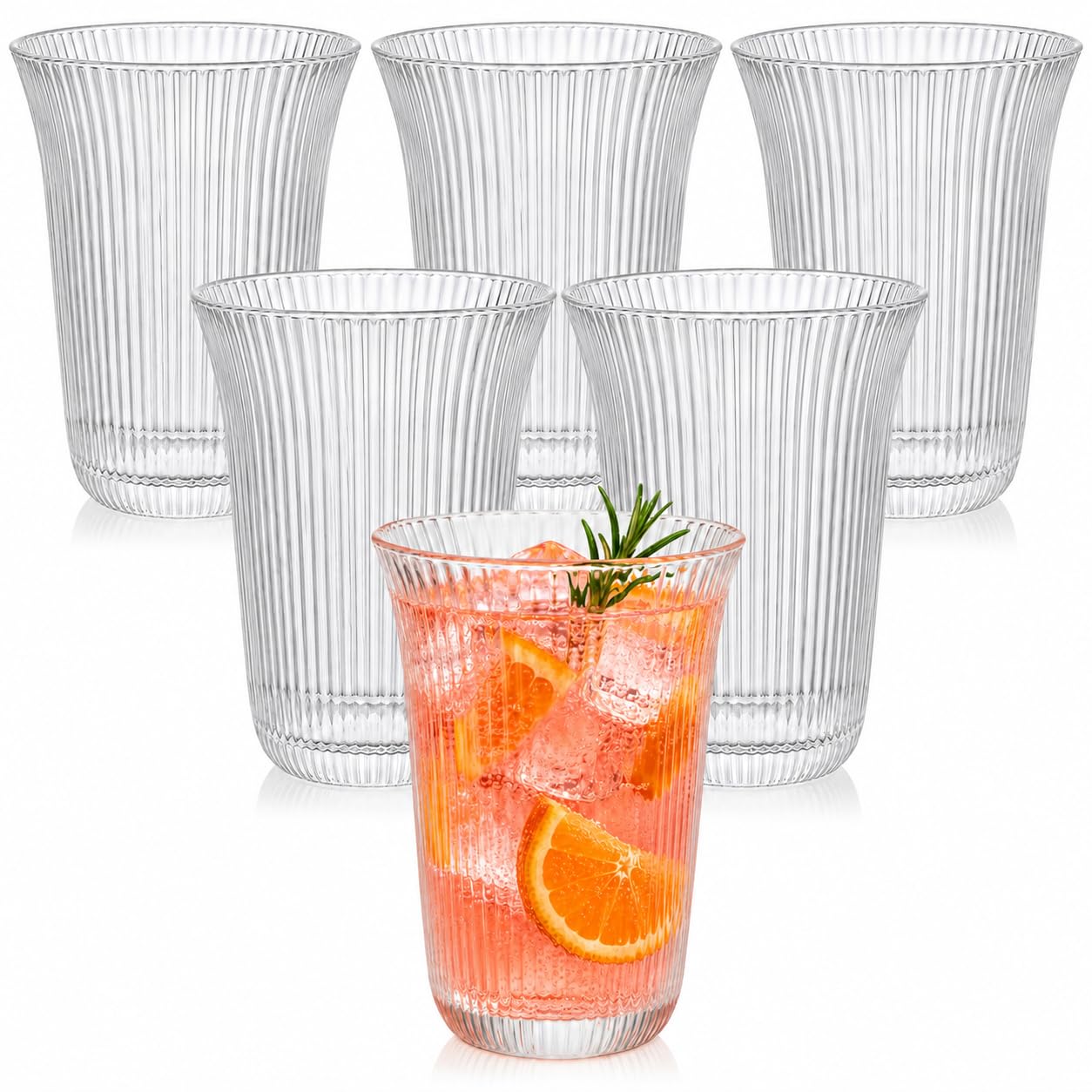 Prygew ribbed drinking glasses 10 oz 6-pack set on table
