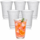 Prygew ribbed drinking glasses 10 oz 6-pack set on table