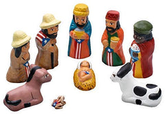 Puerto Rican Nativity Scene handmade in clay eight-character display