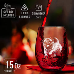Vintage pet wine glass pug dog engraved design 15 oz image 3