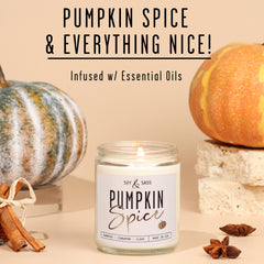 Pumpkin spice candle by Soy and Sass in clear jar
