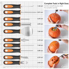 10 pumpkin stencils included for easy designs