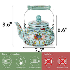 Ceramic handle enamel teapot with floral design