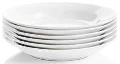 PUREZON Pasta Bowls Set six white bowls 9 inch diameter