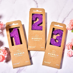 Purple glitter number candle for cake decoration