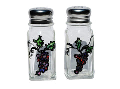 Purple Grapes Leaves Vine hand painted glass salt pepper shakers 4 inches tall
