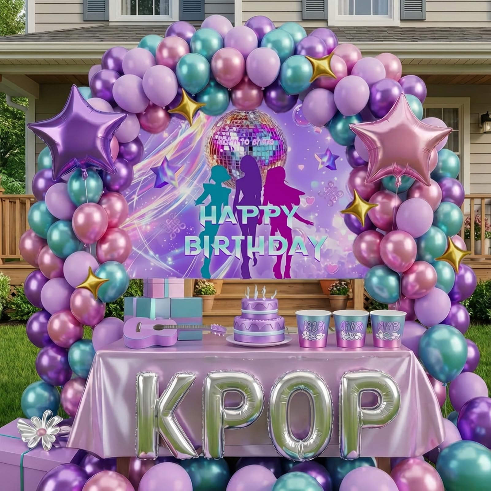 Purple green pink balloon arch kit