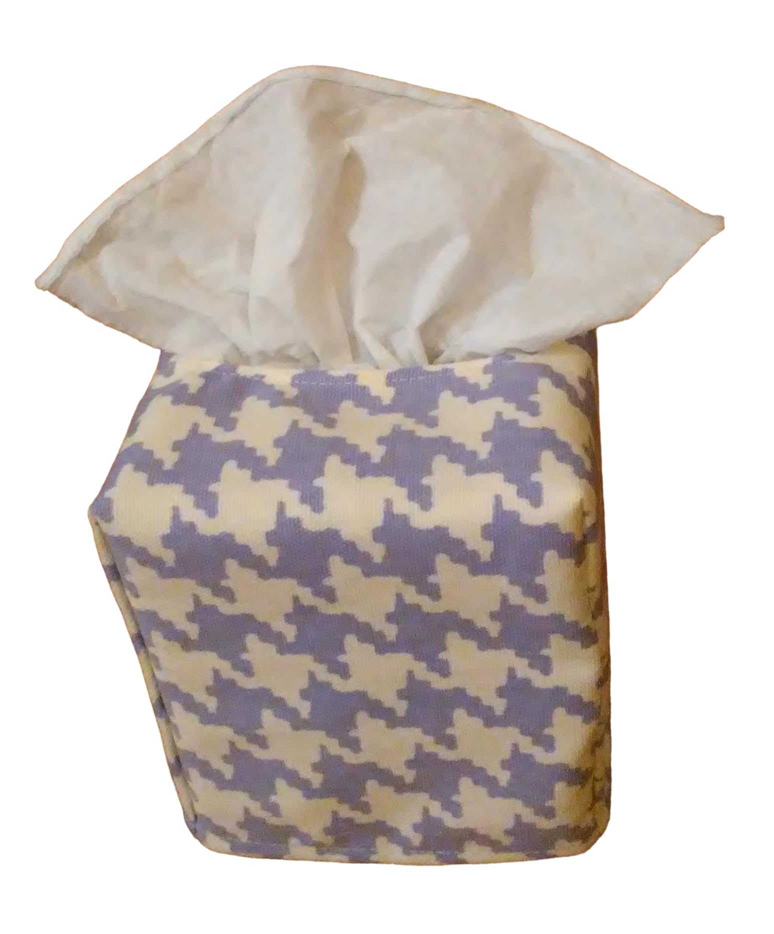 Purple houndstooth fabric tissue box cover in square design