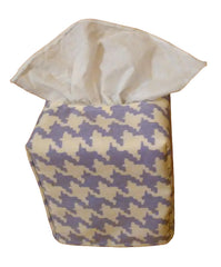 Purple houndstooth fabric tissue box cover in square design