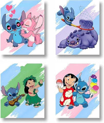 PurpleheARTs Lilo and Stitch watercolor wall art set of four posters 8x10 unframed