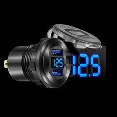 blue LED voltmeter displays vehicle voltage on charger