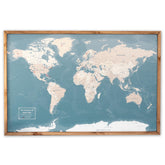 Push Pin World Map WPM01 in handcrafted natural wood frame with pins