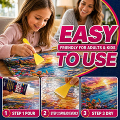 Puzzle glue dries clear and frame-ready