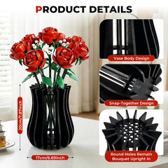 Puzzle lego vase with rose bouquet display and 16 side panels