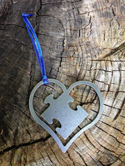 Dark grey raw steel autism ornament 2.7 x 2.7 in