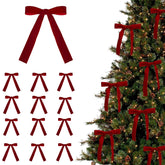 PYIEV velvet bows for Christmas Tree 24 Pcs in red