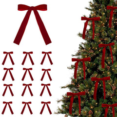 PYIEV velvet bows for Christmas Tree 24 Pcs in red