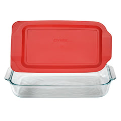 Pyrex 233 3qt glass baking dish with red lid