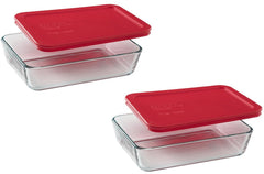 Pyrex 3-Cup Rectangle Food Storage Containers with Red Lids Pack of 2