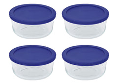 Pyrex 7201 Glass Bowls with 7201-PC Cadet Blue Lids Made in the USA
