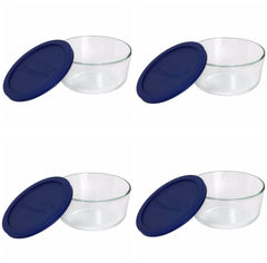 Pyrex 7203 7-Cup Glass Food Storage Containers with Blue Lids 4-Pack