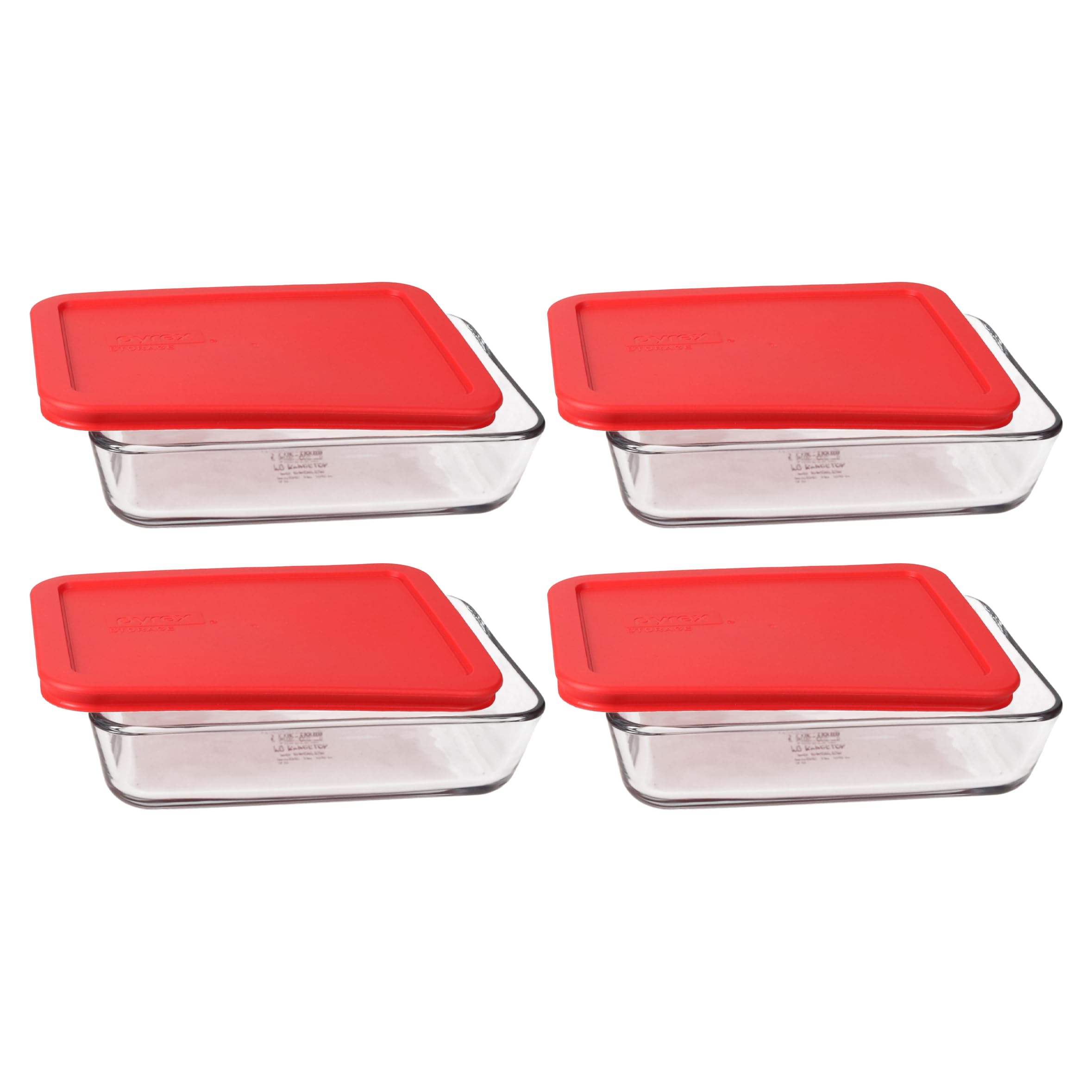 Pyrex 7210 3-Cup Glass Dishes with 7210-PC Red Lids - 4 Pack