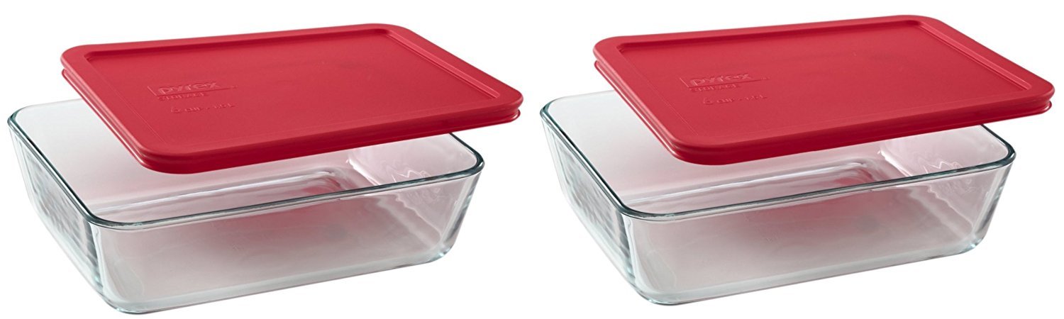 Pyrex 7211 6-Cup Glass Dish with 7211-PC Red Lid 2-pack set