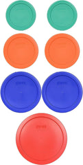 Orange 2-Cup lid 7200-PC and Blue 4-Cup lid 7201-PC from Pyrex Mardi Gras