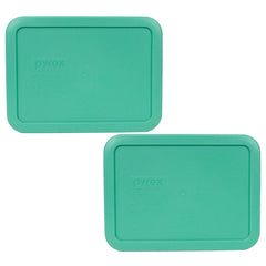 Two light green Pyrex replacement lids for 7210 3-Cup dish