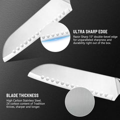 QEGNOBOK Santoku Knife edge detailing 15° bevel