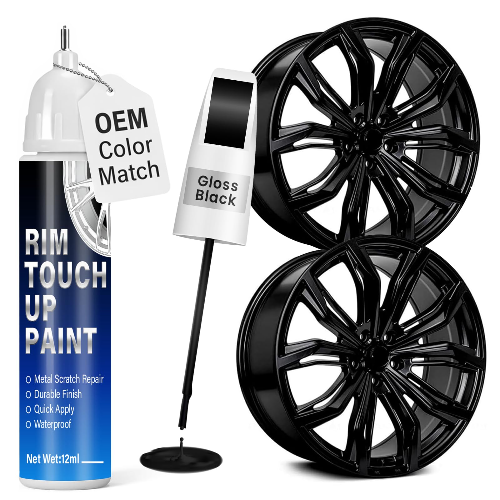 Qnofuit rim touch up paint bottle with gloss black finish