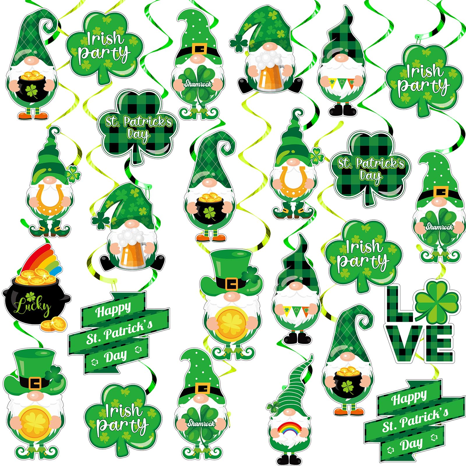 QOUBAI 84 piece St Patricks Day swirl decor set with clover pattern