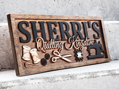 3D carved pine wood sign with natural wood stain finish