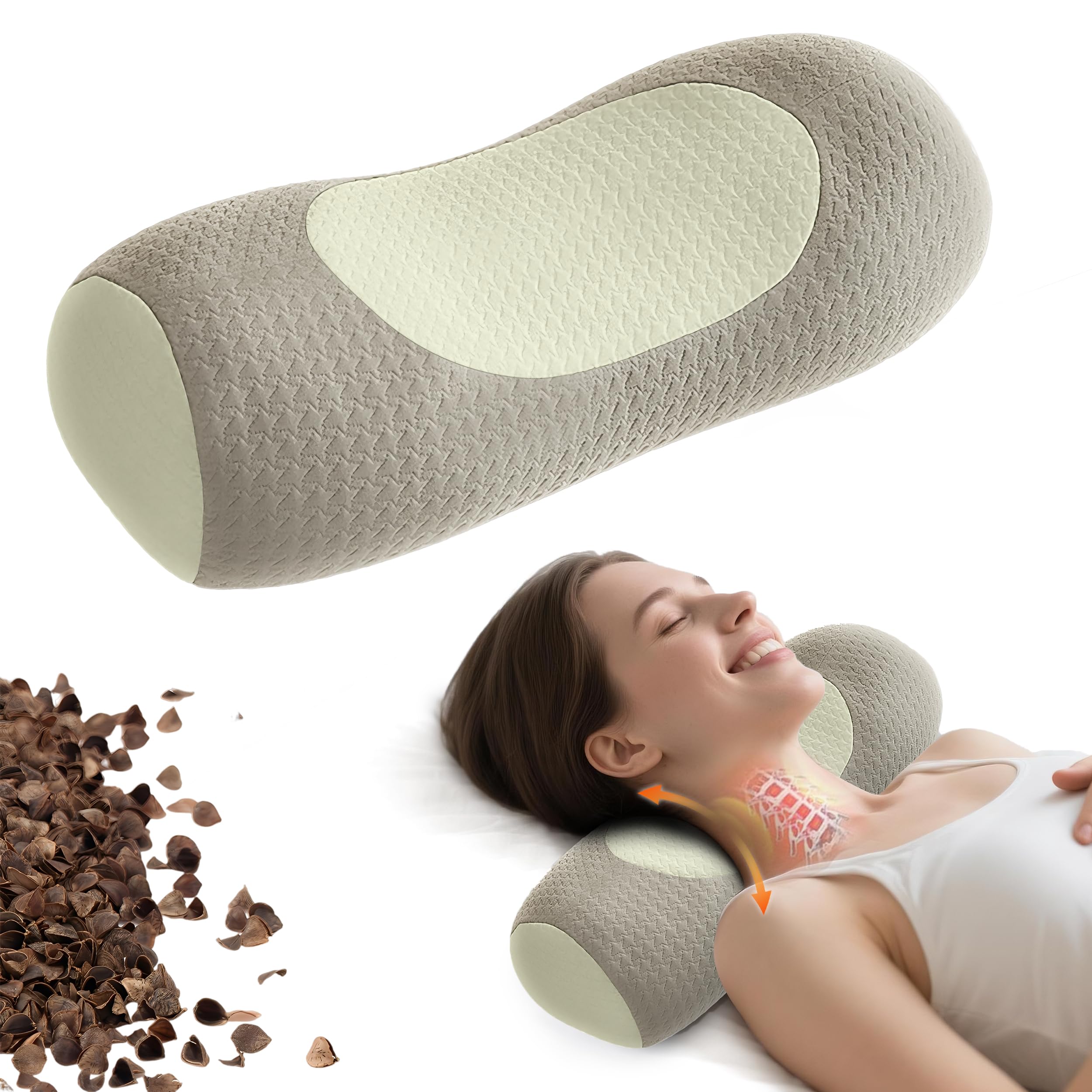 Qirelle Organic Buckwheat Cervical Neck Pillow 15x5 size