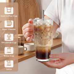 QWEZXO wide-mouth glass tumbler with handle