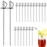 QWORK 20-pack sword-shaped stainless steel cocktail picks for drinks
