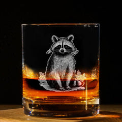 Raccoon Vintage Engraved Whiskey Glass 11 oz laser design