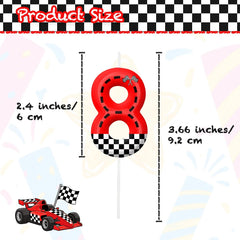 Checkered flag racing car theme candles for birthday cake